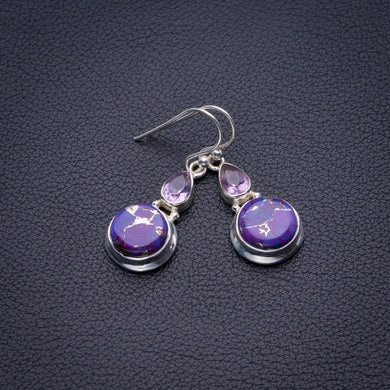 Copper Turquoise And Amethyst Handmade 925 Sterling Silver Earrings 1.5