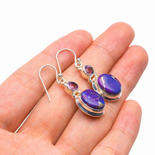 Copper Turquoise And Amethyst Handmade 925 Sterling Silver Earrings 1.5" D3453