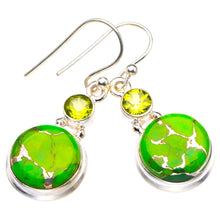 Natural Copper Turquoise And Peridot Handmade 925 Sterling Silver Earrings 1.5" D3768
