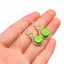 Natural Copper Turquoise And Peridot Handmade 925 Sterling Silver Earrings 1.5" D3768