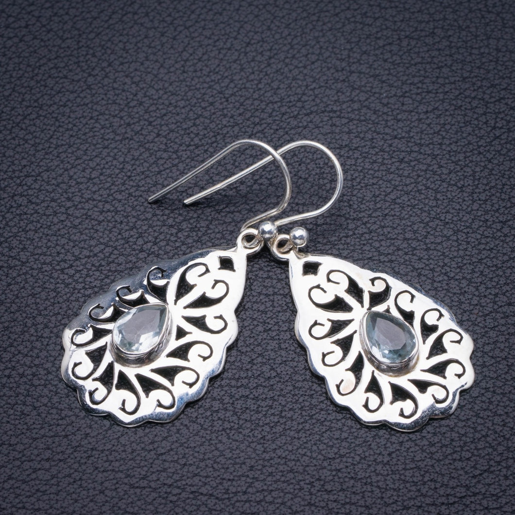Natural Blue Toapz Handmade 925 Sterling Silver Earrings 1.5