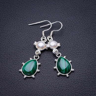StarGems Natural Malachite And River Pearl Handmade 925 Sterling Silver Earrings 2