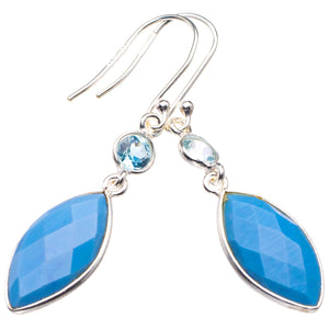 StarGems Natural Owyhee Opal And Blue Topaz Handmade 925 Sterling Silver Earrings 2" D3936