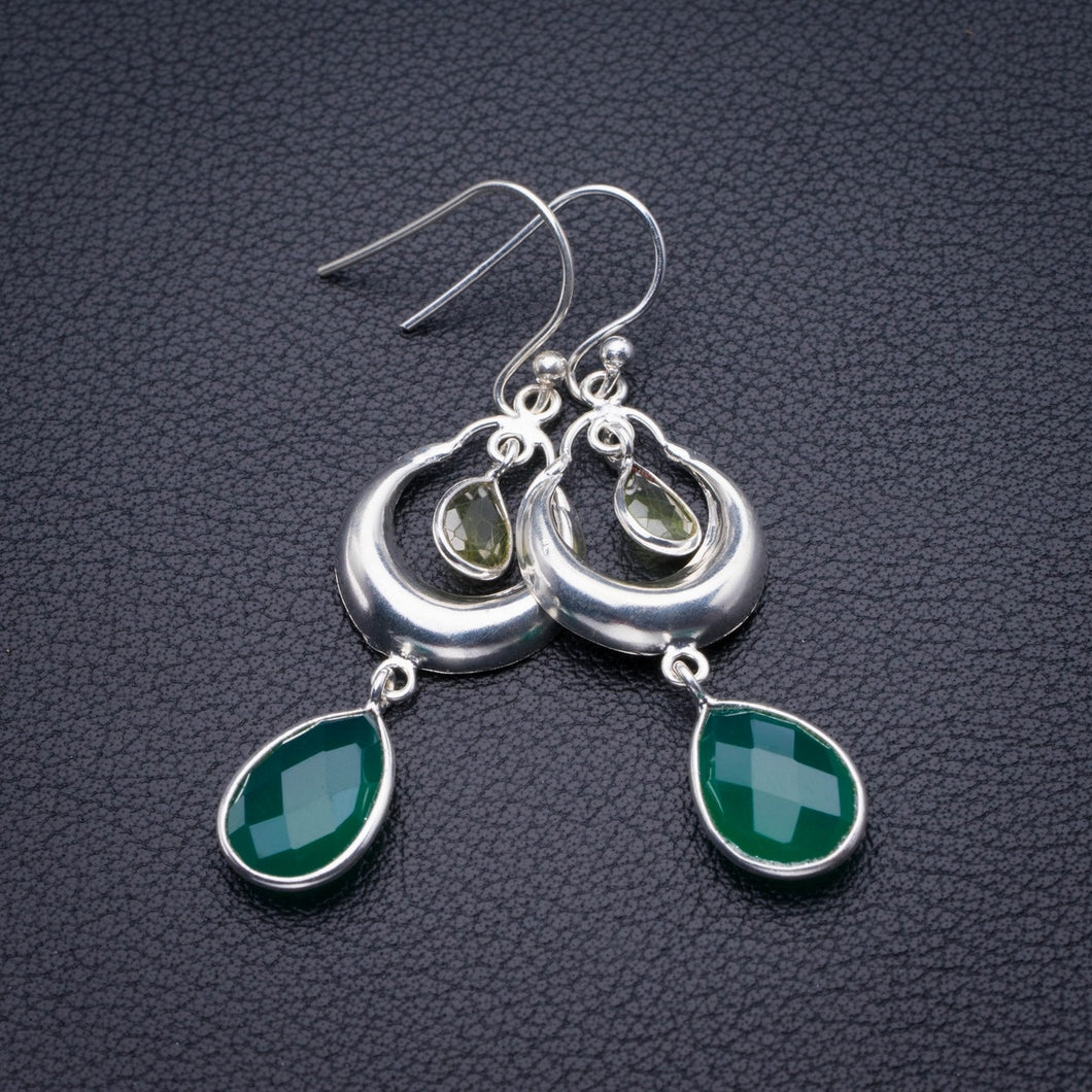 StarGems Natural Chrysoprase And Peridot Moon Handmade 925 Sterling Silver Earrings 2