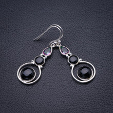 StarGems Natural Black Onyx And Mystical Topaz Handmade 925 Sterling Silver Earrings 1.75" D3812