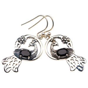 StarGems natürlicher schwarzer Onyx-Pfau, handgefertigte Ohrringe aus 925er Sterlingsilber, 4,4 cm, D3809