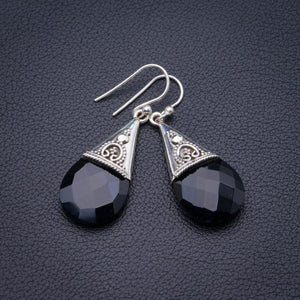 StarGems Natural Black Onyx Handmade 925 Sterling Silver Earrings 1.75" D3804