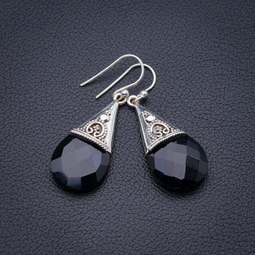 StarGems Natural Black Onyx Handmade 925 Sterling Silver Earrings 1.75