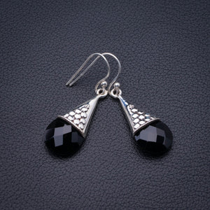 StarGems Natural Black Onyx Handmade 925 Sterling Silver Earrings 1.5" D3800
