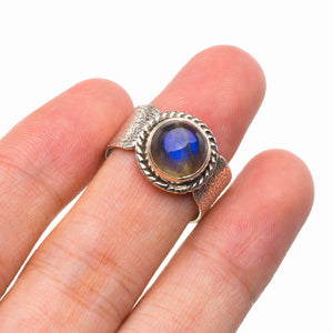 StarGems natürlicher blauer Feuer-Labradorit, handgefertigter Ring aus 925er Sterlingsilber, 6 D4724