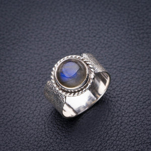 StarGems natürlicher blauer Feuer-Labradorit, handgefertigter Ring aus 925er Sterlingsilber, 6 D4724
