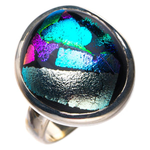 StarGems Natural Rainbow Dichroic Glass Handmade 925 Sterling Silver Ring 4.75 D5238