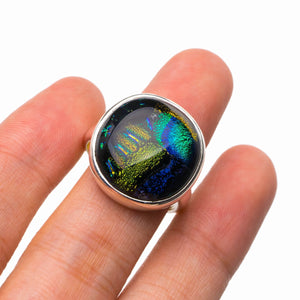 StarGems natürlicher dichroitischer Regenbogen-Glas-Ring, handgefertigt, 925er Sterlingsilber, 6,5 D5237