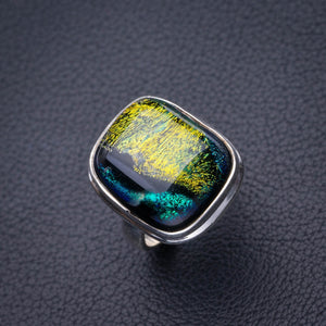 StarGems Ring aus natürlichem Regenbogen-Dichroitischem Glas, handgefertigt, 925er-Sterlingsilber, 4,75 D5228