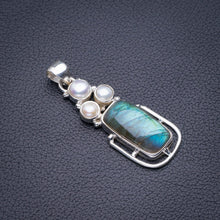 StarGems Natural Blue Fire Labradorite And River Pearl Handmade 925 Sterling Silver Pendant 1.75" D5659