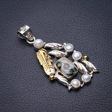 StarGems Natural Two Tones Ocean Jasper And River Pearl Feather Handmade 925 Sterling Silver Pendant 2" D5937