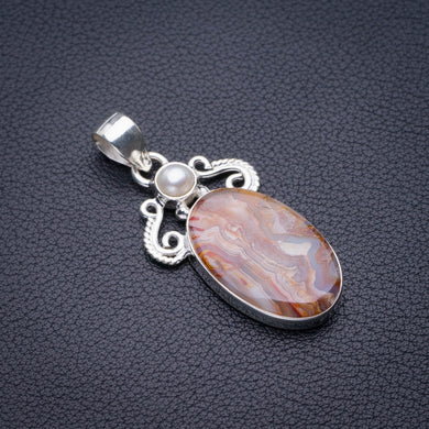 StarGems Natural Crazy Lace Agate And River Pearl Handmade 925 Sterling Silver Pendant 1.75