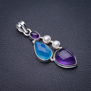 StarGems Amethyst,Chalcedony And River Pearl Handmade 925 Sterling Silver Pendant 2" D6415