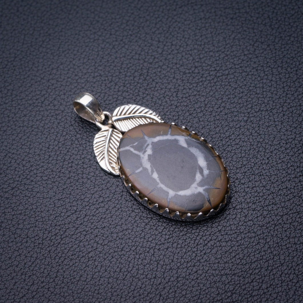 StarGems Natural Septarian Geode Leaf Handmade 925 Sterling Silver Pendant 1.75