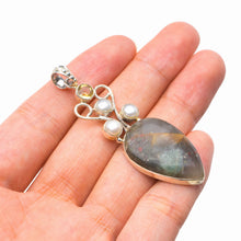 StarGems Natural Plume Agate,Citrine And River Pearl Handmade 925 Sterling Silver Pendant 2.25" D6297