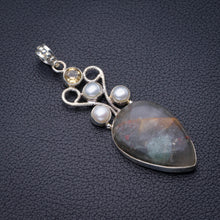 StarGems Natural Plume Agate,Citrine And River Pearl Handmade 925 Sterling Silver Pendant 2.25" D6297
