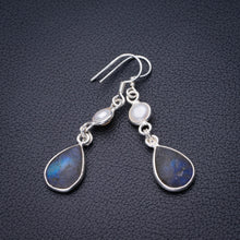 StarGems Natural Blue Fire Labradorite And River Pearl Handmade 925 Sterling Silver Earrings 1.75" D6586