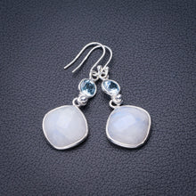 StarGems Natural Rainbow Moonstone And White Topaz Handmade 925 Sterling Silver Earrings 1.75" D6583