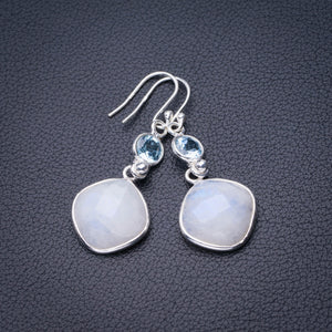 StarGems Natural Rainbow Moonstone And White Topaz Handmade 925 Sterling Silver Earrings 1.75" D6583