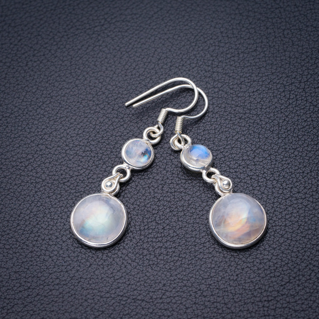 StarGems Natural Rainbow Moonstone Handmade 925 Sterling Silver Earrings 1.75