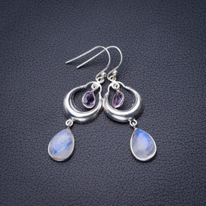 StarGems Rainbow Moonstone And Amethyst Handmade 925 Sterling Silver Earrings 2" D6550