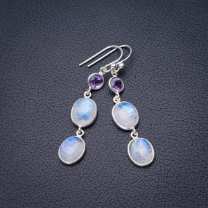 StarGems Rainbow Moonstone And Amethyst Handmade 925 Sterling Silver Earrings 2" D6521