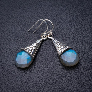 StarGems Natural Blue Fire Labradorite Handmade 925 Sterling Silver Earrings 1.5" D6629
