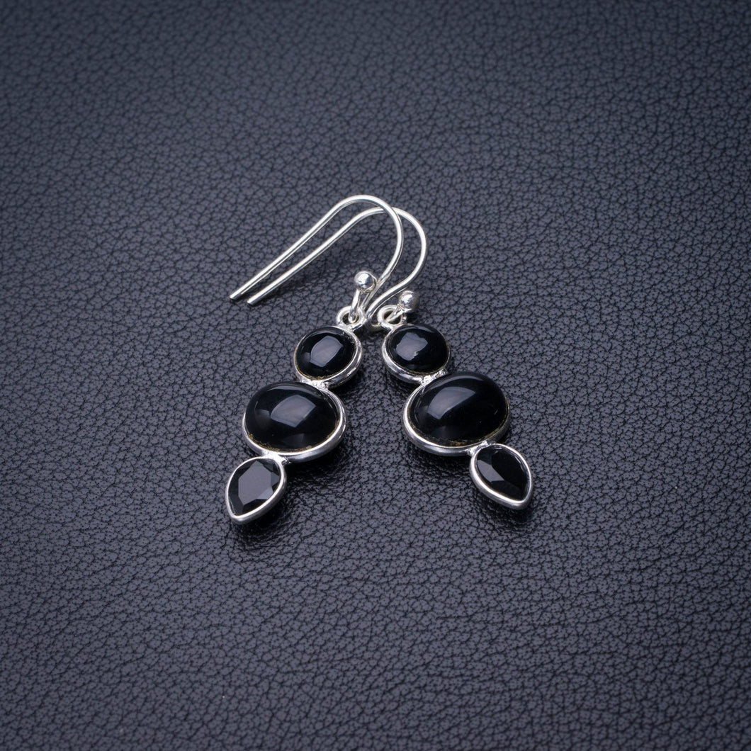 StarGems Natural Black Onyx Handmade 925 Sterling Silver Earrings 1.5