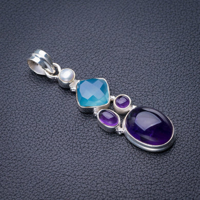 StarGems Amethyst,Chalcedony And River Pearl Handmade 925 Sterling Silver Pendant 2.25