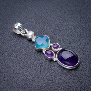 StarGems Amethyst,Chalcedony And River Pearl Handmade 925 Sterling Silver Pendant 2.25" D9668