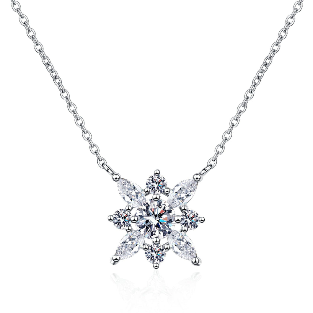 StarGems  Marquise Shape Snowflake 0.5ct Moissanite 925 Silver Platinum Plated Necklace 40+5cm NX105
