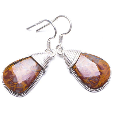 Natural Autumn Jasper Handmade Unique 925 Sterling Silver Earrings 1.5