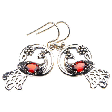 StarGems® Natural Garnet Peacock Handmade 925 Sterling Silver Earrings 1.75