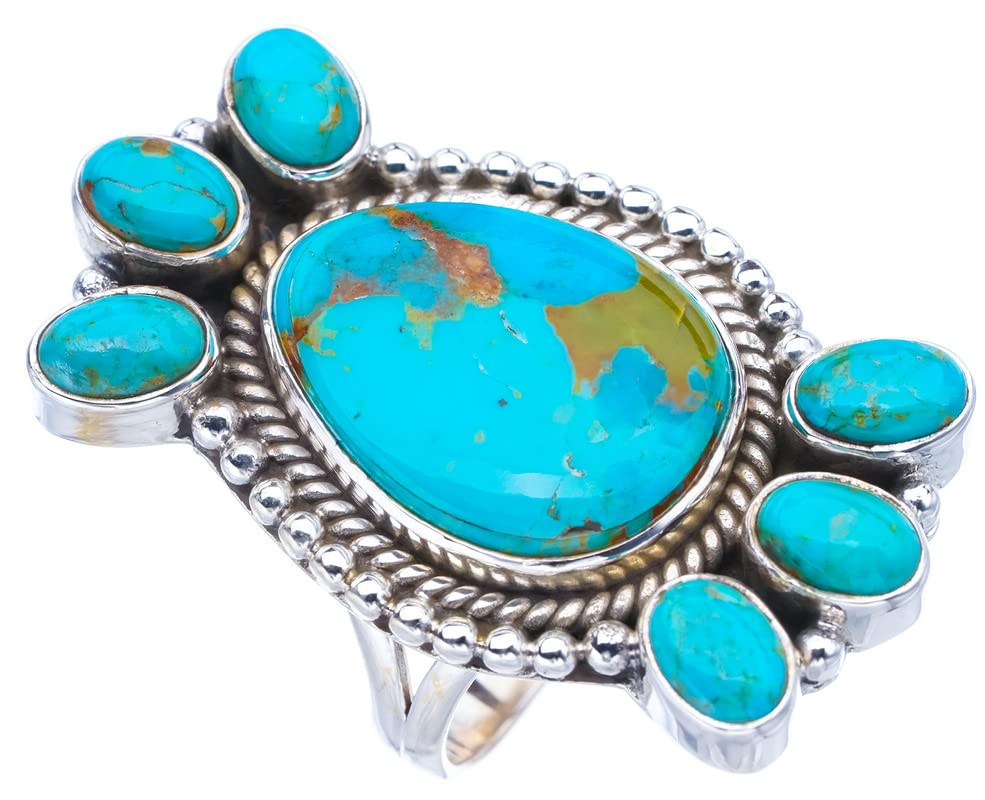 StarGems® Natural Turquoise Handmade 925 Sterling Silver Ring 7.75 F0475