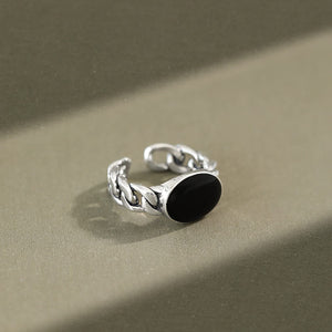 StarGems  Black Epoxy Chain Band Adjustable Handmade 925 Sterling Silver Ring 7.75 C2447