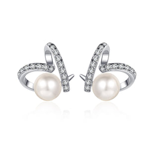 StarGems® 7mm AAAA Pearls&Heart Shape 0.32cttw Moissanite 925 Silver Platinum Plated Stud Earrings EX069