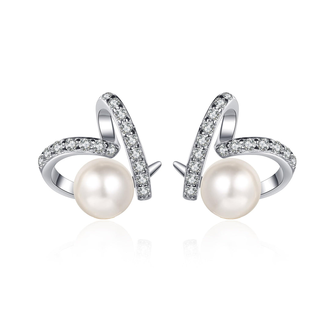 StarGems® 7mm AAAA Pearls&Heart Shape 0.32cttw Moissanite 925 Silver Platinum Plated Stud Earrings EX069