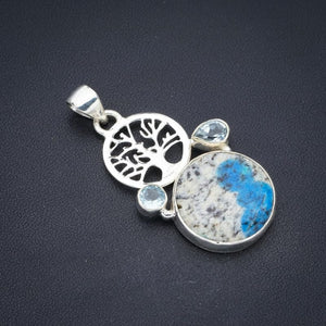 StarGems  Natural K2 Azurite Tree Blue Topaz Handmade 925 Sterling Silver Pendant 1.75" F3567