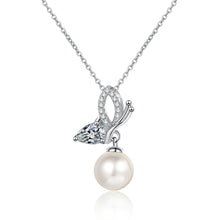 StarGems® 8mm River Pearl Butterfly 0.56cttw Moissanite 925 Silver Platinum Plated Necklace 40+5cm NX086