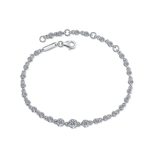 StarGems® Link-Chain 0.87cttw Moissanite 925 Sterling Silver Platinum Plated Adjustable Bracelet For Women BX021