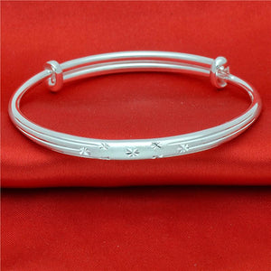 StarGems  Adjustable Stars Dull-polished Handmade 999 Sterling Silver Bangle Bracelet For Women Cb0233
