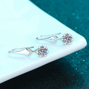 StarGems  V-Shaped 1ct×2 Moissanite 925 Silver Platinum Plated Dangle Earrings EX110