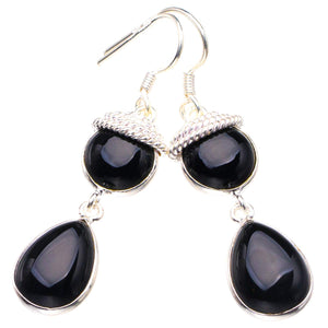 StarGems  Natural Black Onyx Handmade 925 Sterling Silver Earrings 1.75" D3904