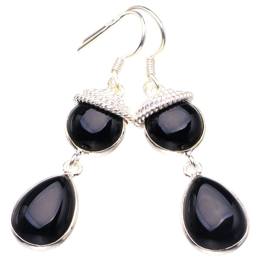 StarGems  Natural Black Onyx Handmade 925 Sterling Silver Earrings 1.75