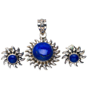 StarGems® Natural Lapis Lazuli Handmade Unique 925 Sterling Silver Jewelry Set Pendant 1.5" Studs 0.5" A3774